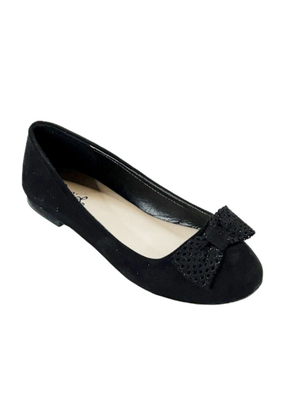 Qupid Walty-02 Women’s Black Suede Ballet Flats with Bow Accent